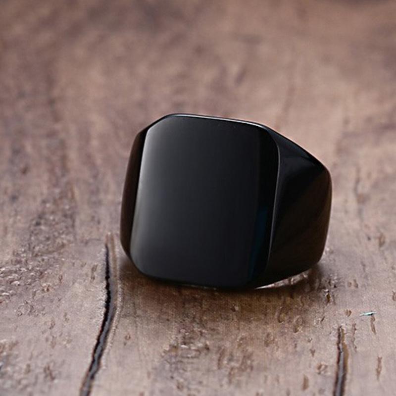 Vnox 12.5mm Signet Ring for Men, Black Square Top Stainless Steel Finger Band, Gothic Punk Rock Boy Stamp Rings
