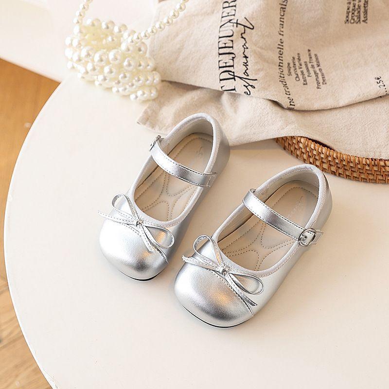 New Style Leather Shoes - Girls  Soft-soled Shoes with Anti-slip Sole, Single Shoes 16 серебряный