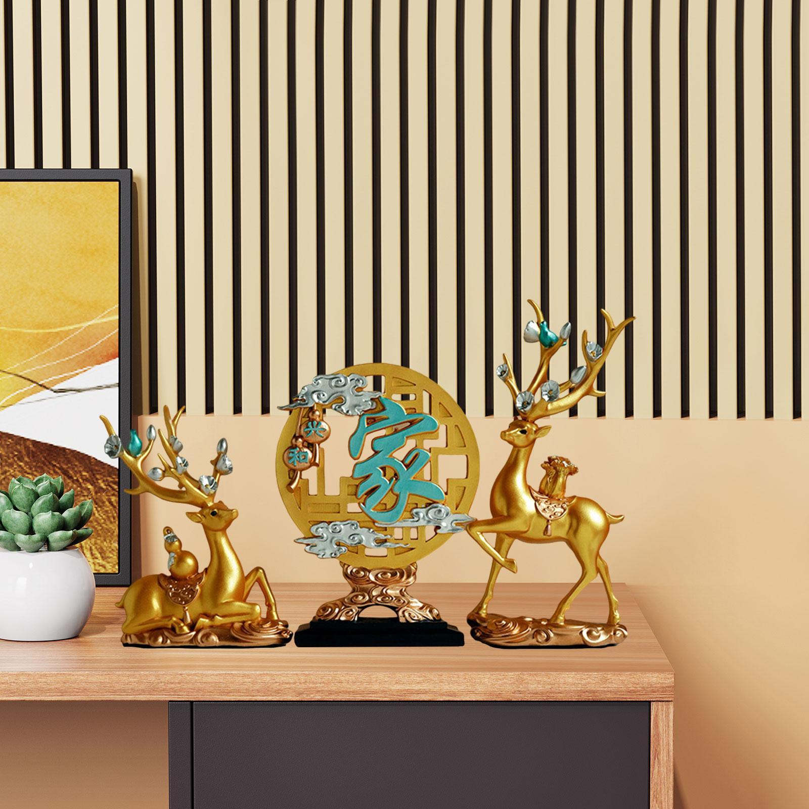 

Фигурки оленей Статуэтки оленей Художественное произведение Украшение из смолы Скульптура лося Фигурка животного для украшения рабочего стола ко Дню святого Валентина золотой