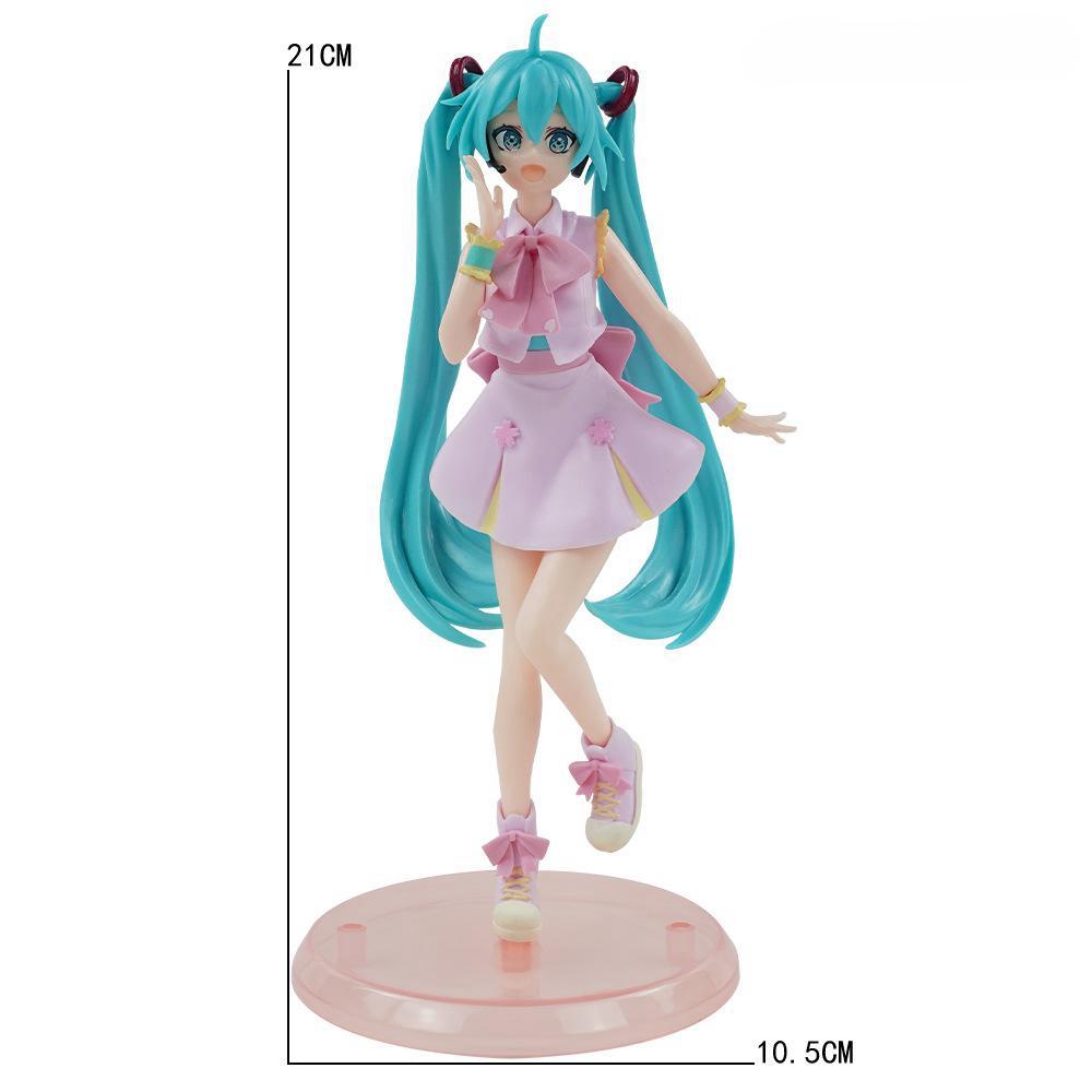New Anime Hatsune Miku Virtual Singer Manga Figurines  Green Long Hair Pink Skirt Kawaii Girl PVC Action Figure Model Toy
