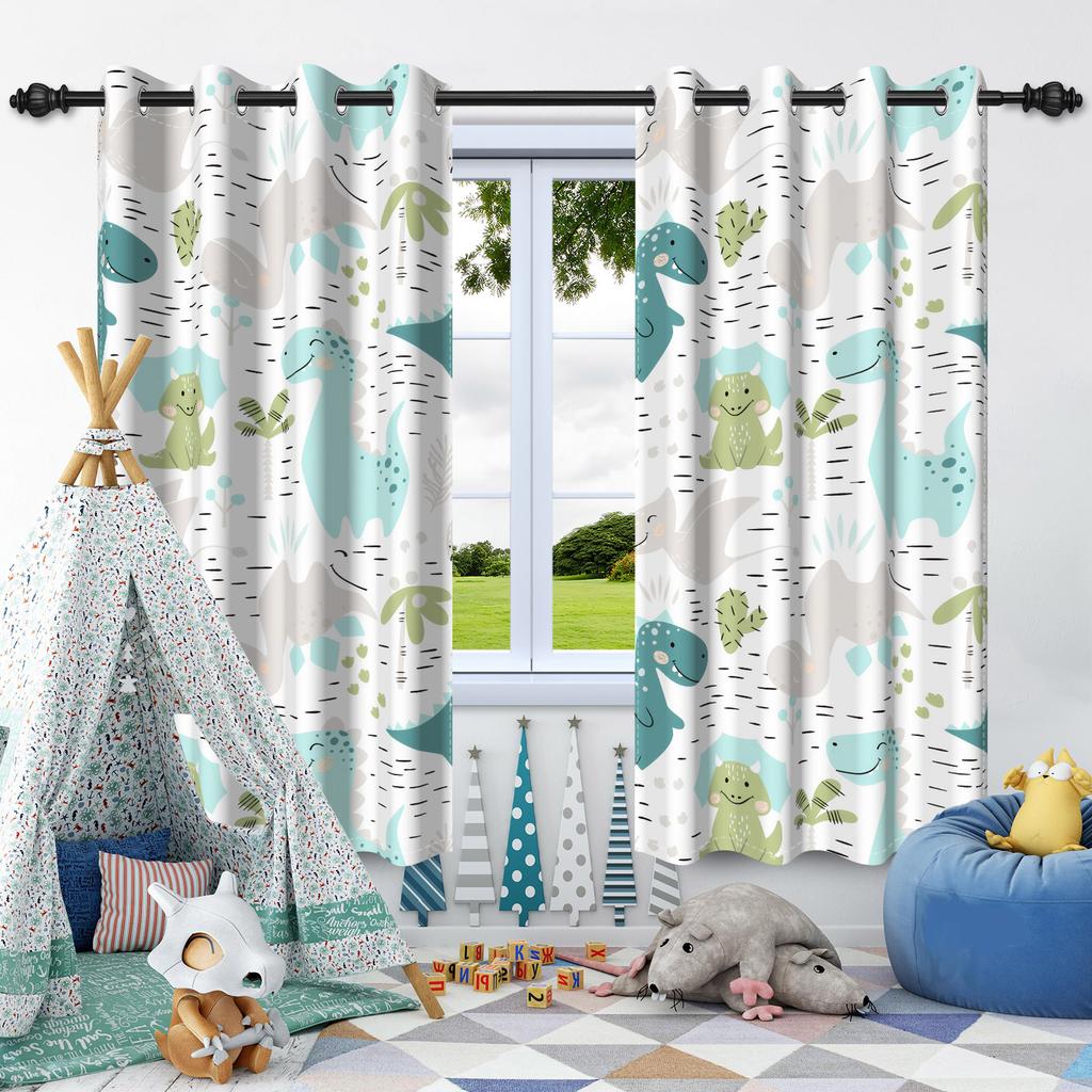 2 stk Dyreriksmønster Gardiner Dinosaur Giraff Løve Mønster Mørkleggingsgardin Barneromsdekorasjon Gutter Jenter Soveromsgardiner