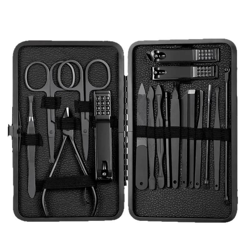 18-Piece Black Stainless Steel Manicure Set with Nail Clippers