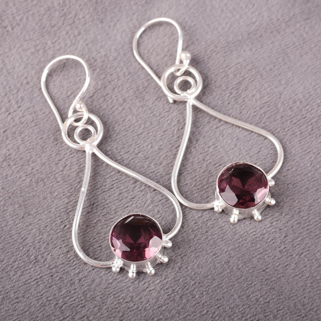 Rhodolite Gemstone Jewelry, Handmade Silver Earring, 925 Solid Sterling Silver Earring For Mother's Gift