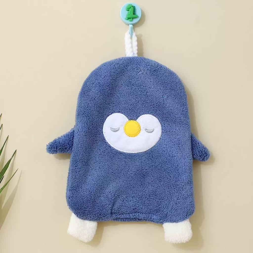 Cartoon Embroidered Coral Fleece Hand Towel with Strong Water Absorption, Thickened Hanging Style for Kitchen Use.