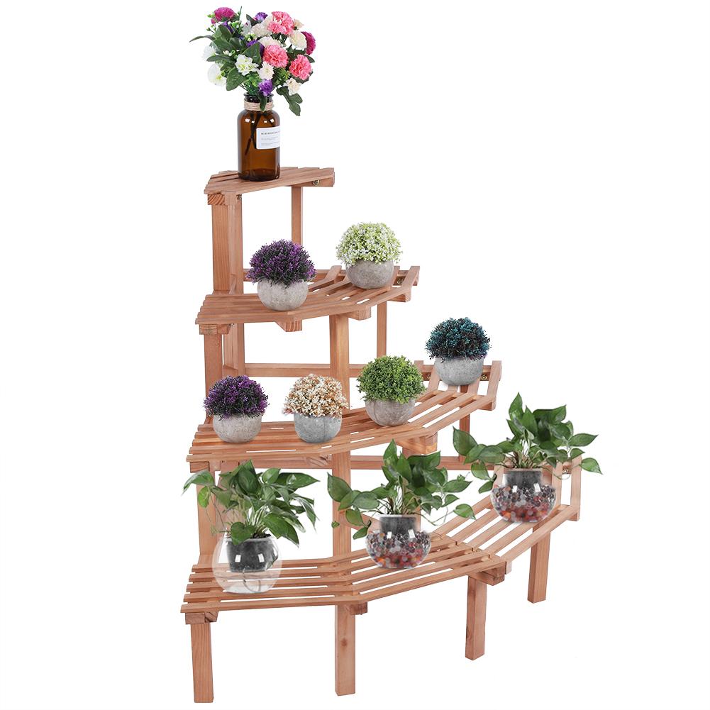 4 Tiers Pine Wood Corner Flower Pot Stand Plant Display Shelf Garden Decor (Natural Wood)