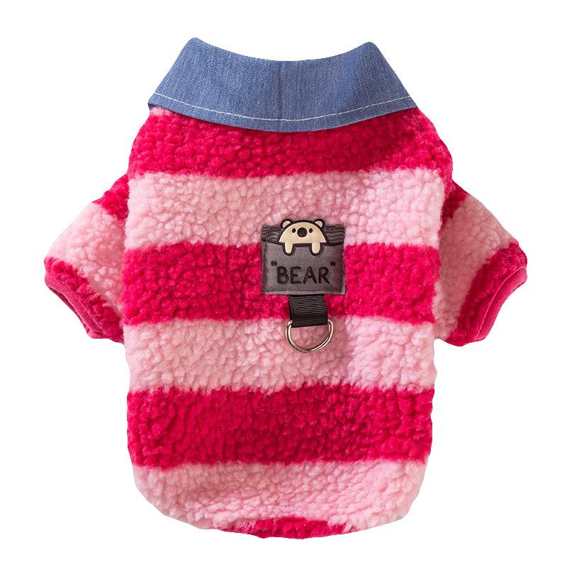 Cat Autumn and Winter Bear Striped Shirt Collar Flannel Medium and Small Dog Dog Hairless Cat Pet Cat Clothes