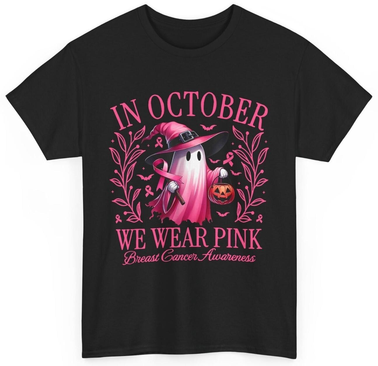 In October We Wear Pink Breast Cancer Awareness Halloween T-shirt S