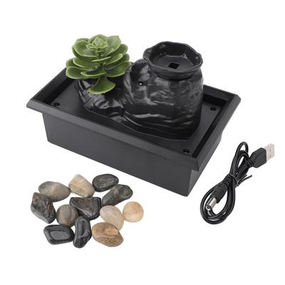 Tisch-Wasserfallbrunnen mit gelben LED-Lichtern, simuliertes, saftiges, zirkulierendes fließendes Wasser, USB