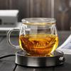 High Borosilicate Glass Flower Tea Cup with Flat Lid and Handle - Three-Piece Design for Tea Brewing and Water Separation