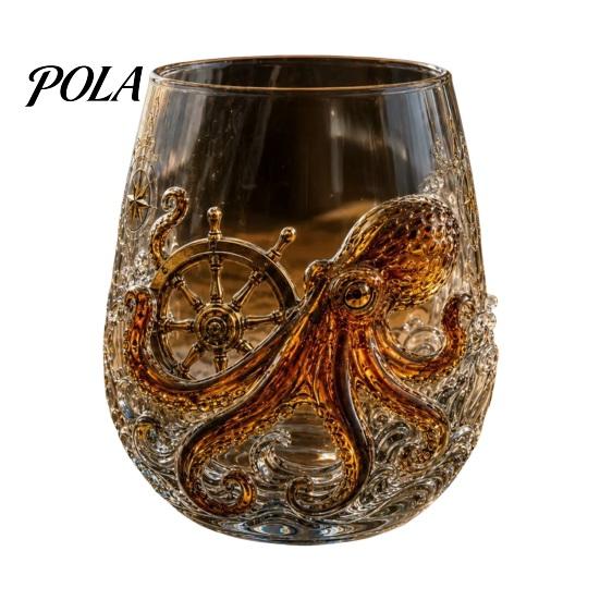 Gifts for Whiskey Lovers Octopus Pirate Glass, Sea Creature Tentacle Engraved Tumbler, Embossed Nautical Maritime Style Gift Father Rocks Glass