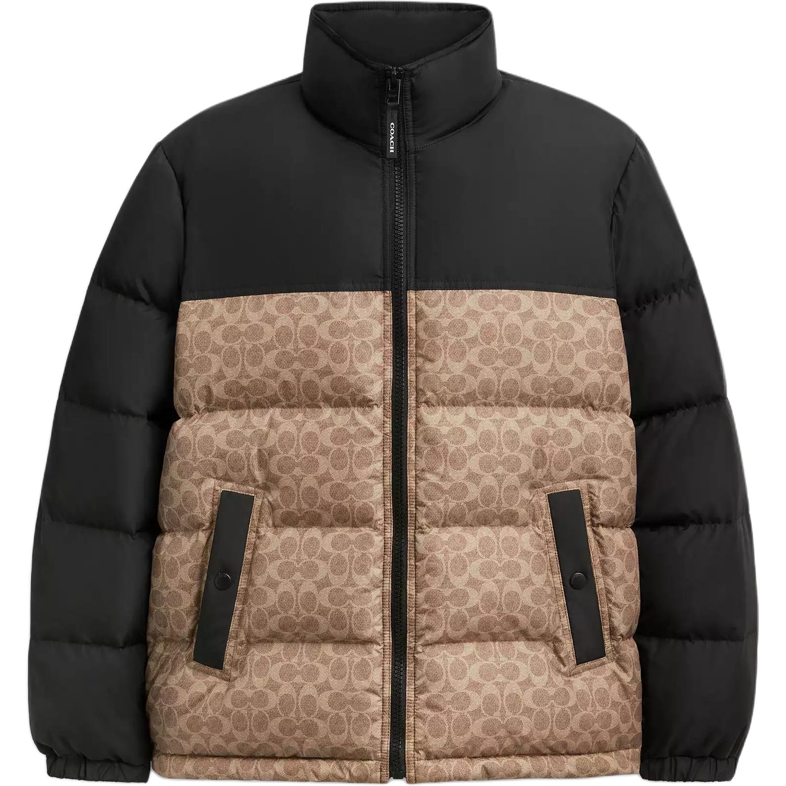 

Coach Logo Print Stand Collar Zip Long Sleeve Down Jacket Men Outerwear Black Brown CU798-RYU M