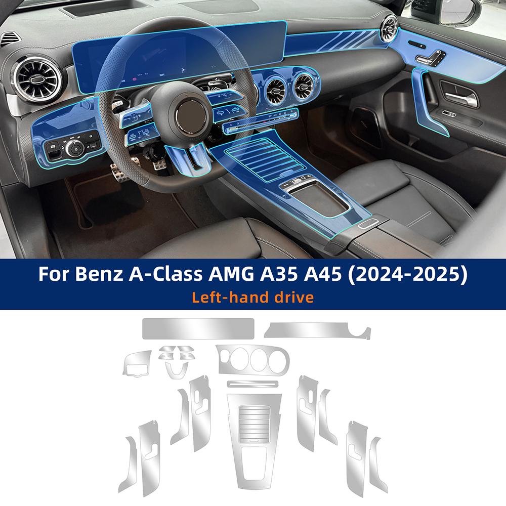 Interior Protective Film for Benz A-Class Amg A35 A45 2024 2025 Navigation Screen Gearbox Anti-Scratch Protection Sticker LHD