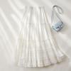 Elegant Solid Color Patchwork A-Line Midi Skirt
