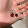 Fashion Diamond Inlay Ruby Earrings For Women Light Luxury Dazzling Vintage Exquisite Earings Buckle Banquet Jewelry