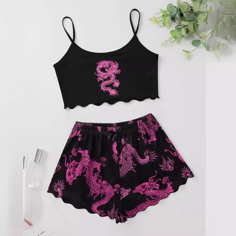 European and American Sleeveless Tank Top & Shorts Two-Piece Pajama Set for Women