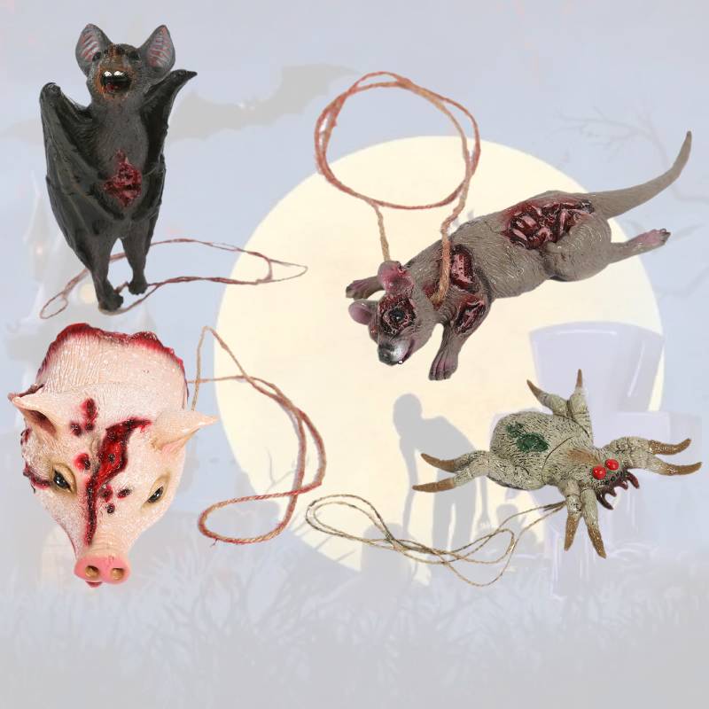Spider Pig Mouse Head Bat Props Necklace Keychain Halloween Decor Pendant