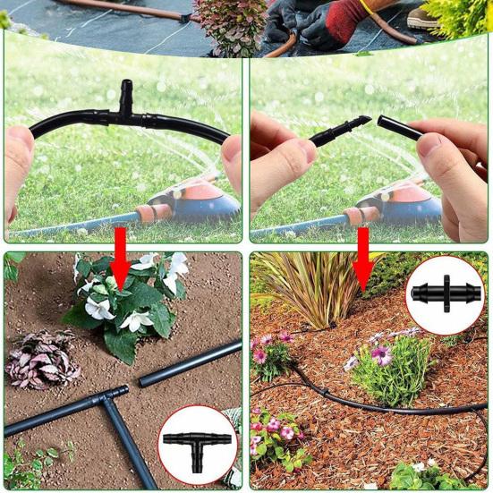 50 Pcs Barbed Hose Connectors Drip Irrigation 1/4" Universal Fittings 3-Way Coupling T Connectors for 4/7 Water Tube Garden Lawn Flower Pot