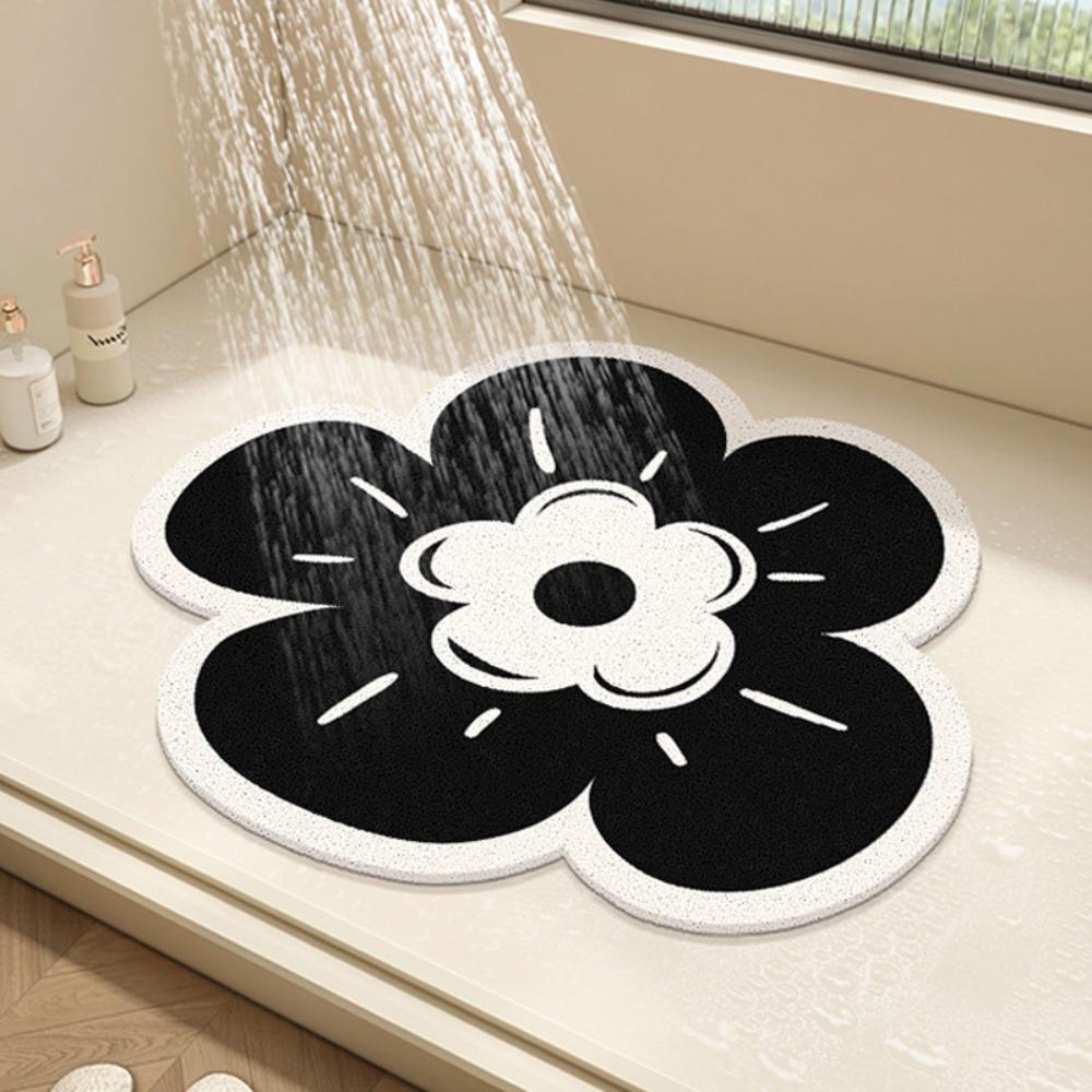 

PVC Bathroom Rug Water Absorbent Doormat Small Carpet Flower Shape Bath Mat Shower чёрный