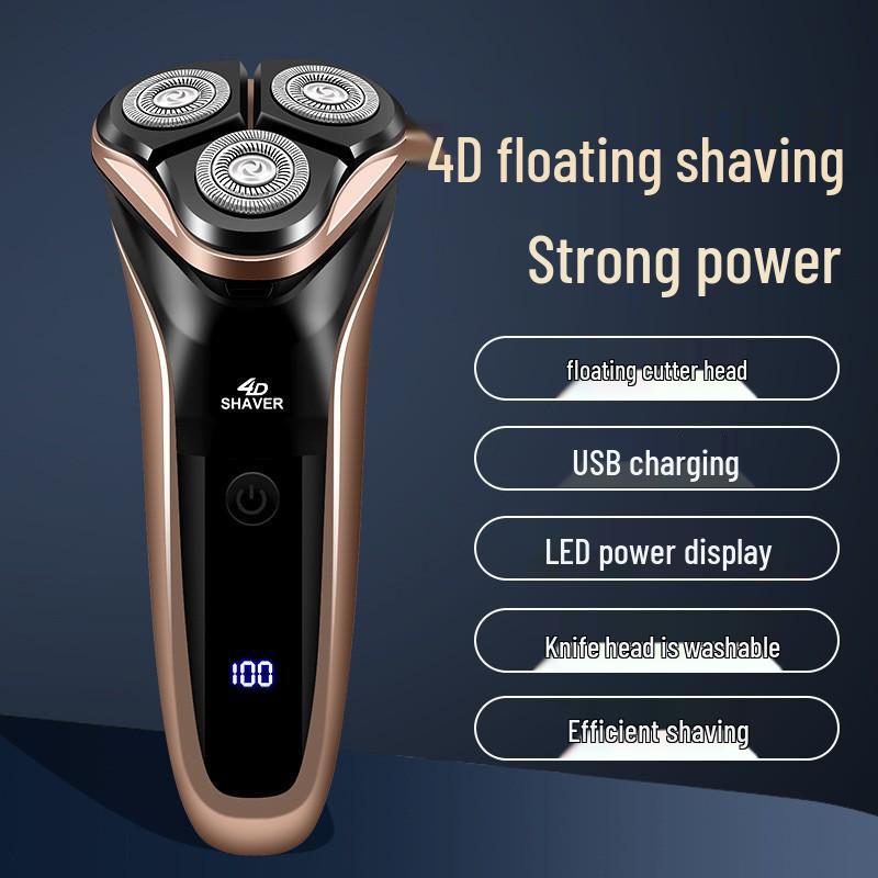 Germany 4D Electric Shaver: Rechargeable, Washable, Three-Blade Men's Razor and Smart Beard Trimmer with Floating Heads.