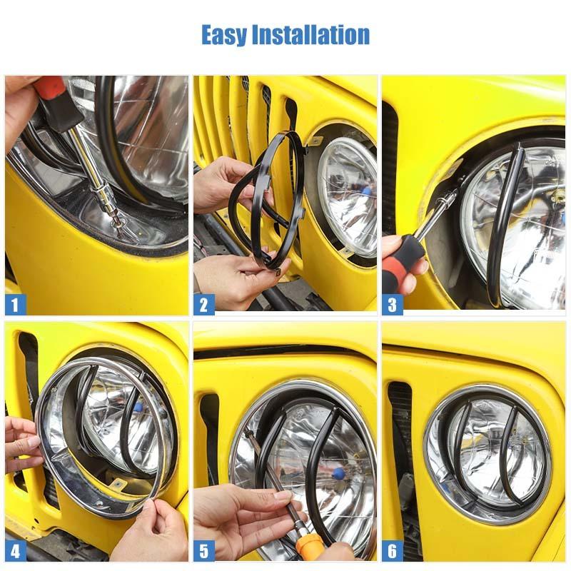 Car Headlight Turn Signal Light Decoration Wheel Brow Lampshade Cover Stickers For Jeep Wrangler TJ 1997-2006 Exterior Accessories