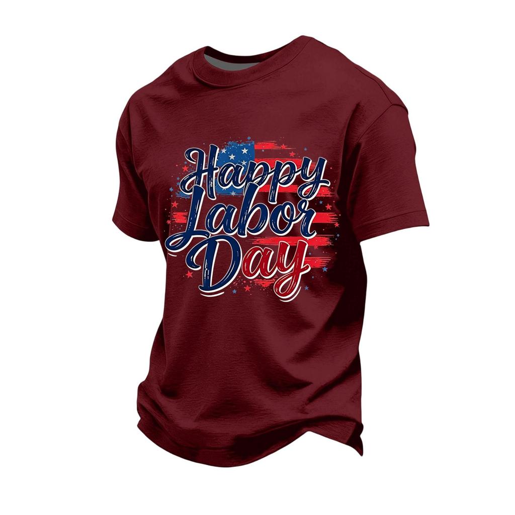 Men's Loose Fit Casual Short Sleeve T Shirt Labor Day Graphic Print Crew Neck Comfortable Top for Everyday Wear