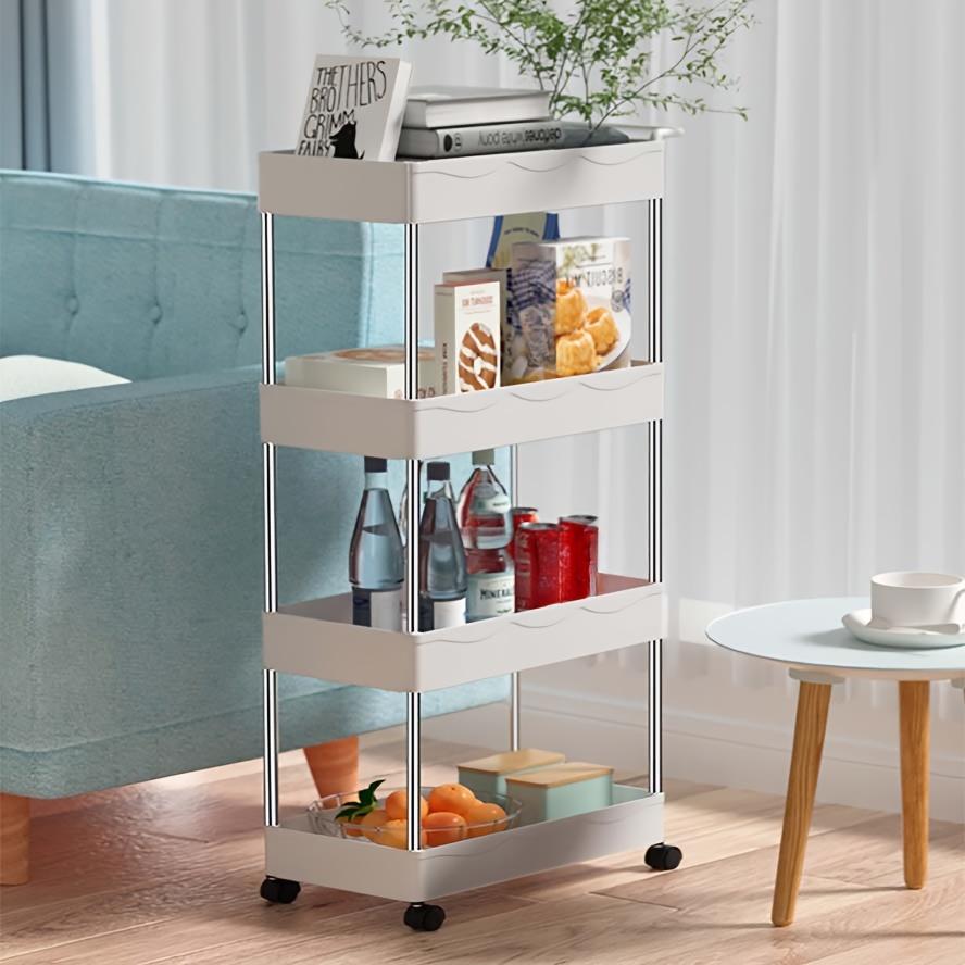 1шт 4-уровневый органайзер, Узкий органайзер на роликах, Мобильный органайзер для ванной, Многофункциональная тележка-органайзер, Хранение и организация в узком пространстве белый