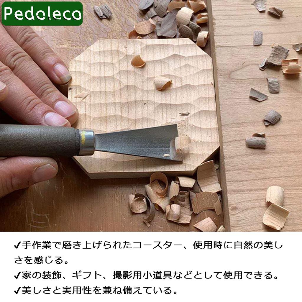 Pedoleco Wooden Coasters, Set of 3, Cherry Blossom Octagon Design, Handmade, Stylish Tea Trays, Dessert Plates, Thick, Waterproof, Decorative,