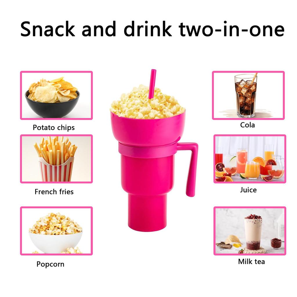 New 2 IN 1 Creative Popcorn Snack Cup Integrated Beverage Cup with Handle & Straw Leak Proof for Adults Children Cinema Party