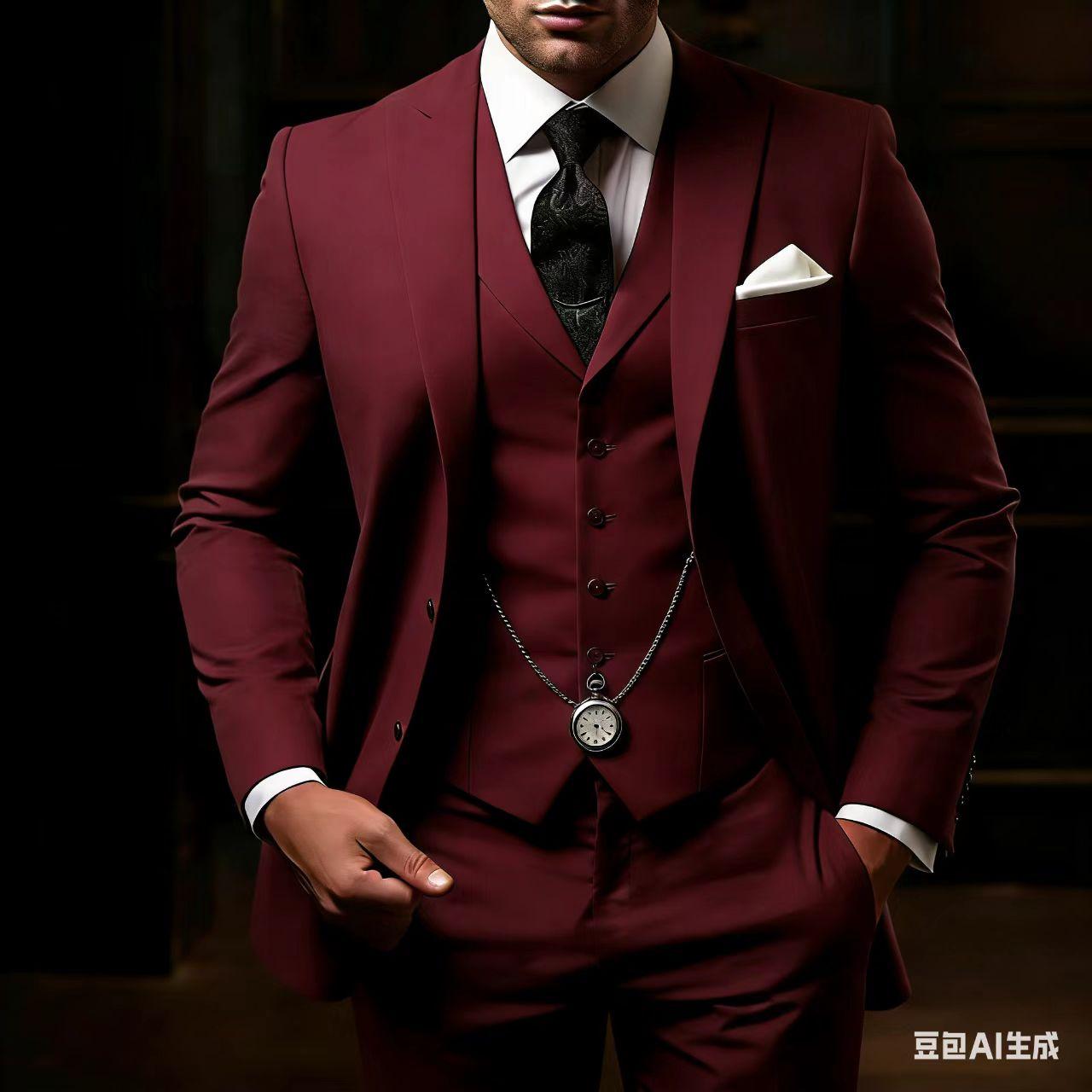 

Чорні чоловічі костюми однобортні з лацканами пік, приталені, чоловічий одяг, розкішні костюми-трійки: піджак, штани, жилет, весільні повні комплекти 2025 L бордовий