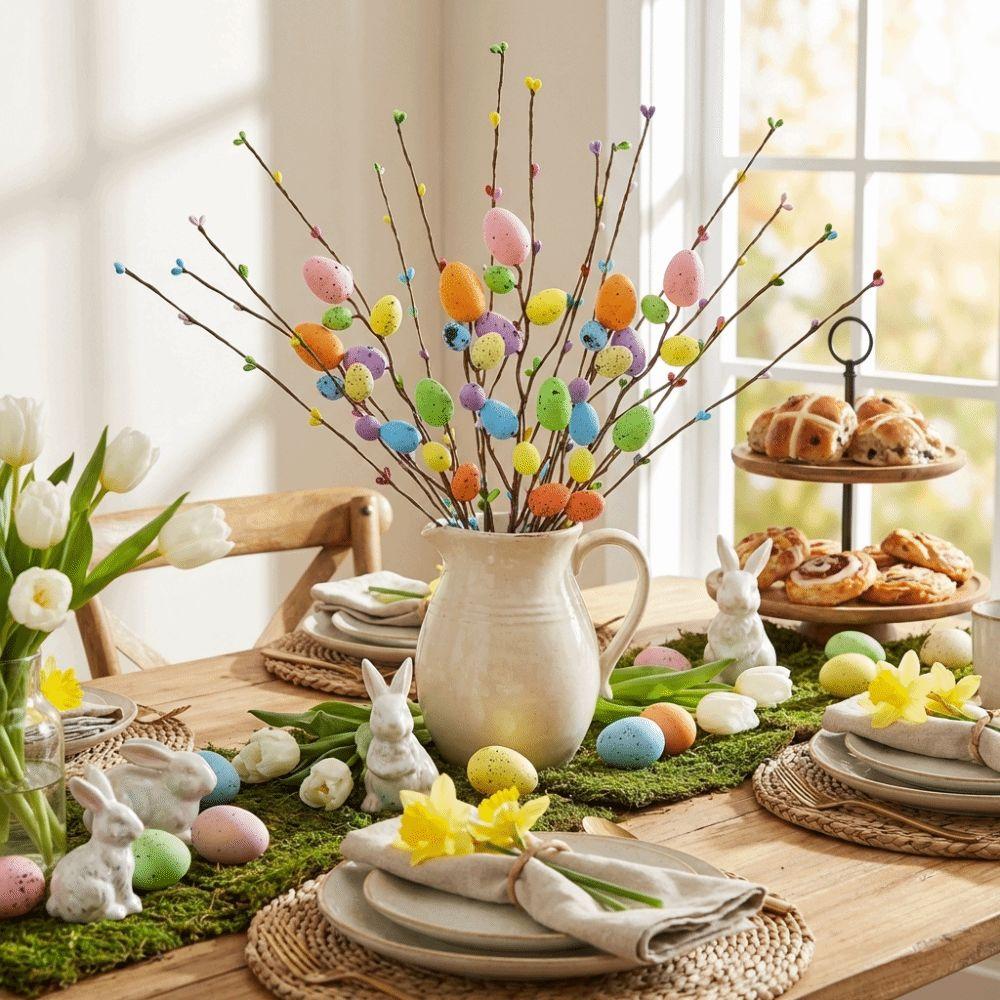 Colorful Foam Eggs Berry Branch Plastic Fake Plants Easter Egg Artificial Flower  Room Vase Inserts