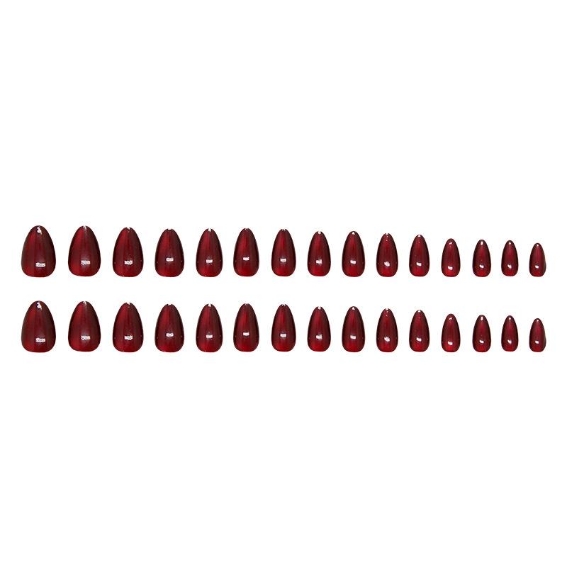 Cat's Eye Simple Retro Burgundy Ins Wind Removable Manicure Sheet 30 Pieces Press On Nails