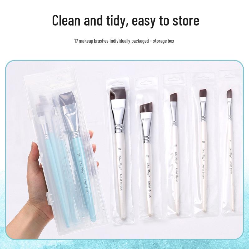 17-Piece Face Painting Brush Set: Hook Line, Embossing, Row, Flat, Oblique, Petal Brushes