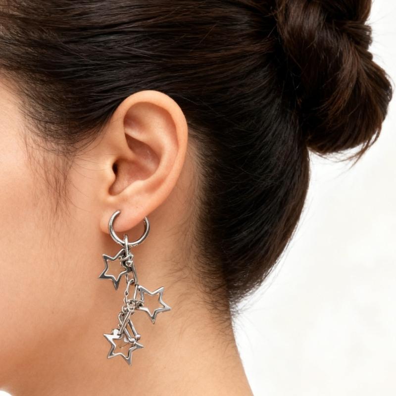 Cool Minimalists Styles Star Shaped Punk Earrings Crafted from Steel Sturdy Hoops