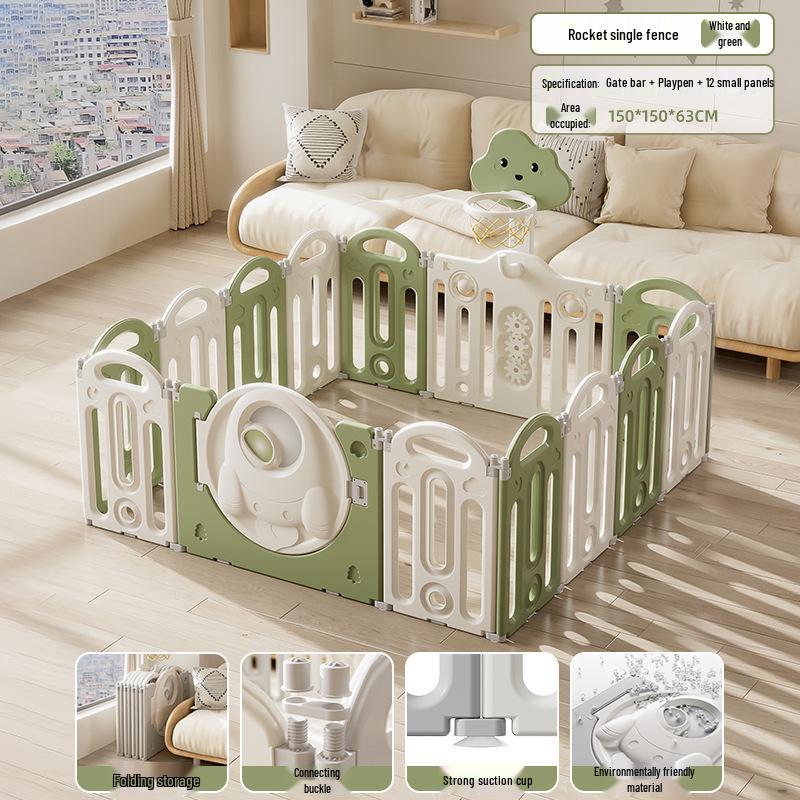 Stackable Baby Basketball Play Fence with Crawling Mat - Indoor Child Safety Solution for Living Room