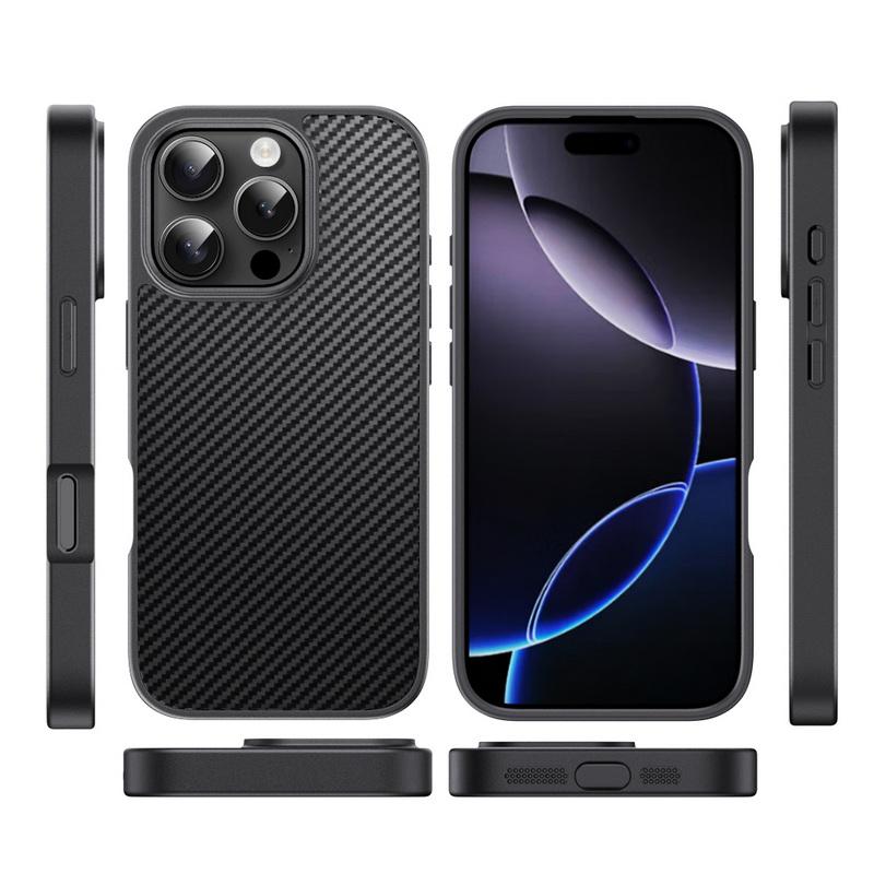 Hartes PC-Bumper-Case mit Karbonfasermuster für iPhone 16 Pro 15 Pro Max 14 13 12 Stoßfeste Slim-Handyhülle mit weichen Kanten