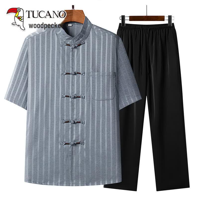 TUCANO Men s Chinese Style Tang Suit Short Sleeve Set 42 светло-серый комплекта