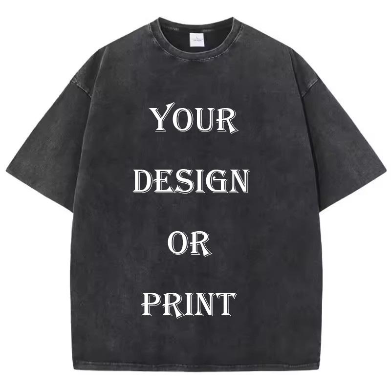 Cotton Washed Tshirt Customized Printed T Shirt Retro Top DIY Your Like Photo or Logo Tshirt Fashion Custom Top Unisex
