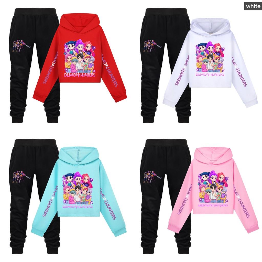 Hunters Demon Kpop Pattern Print Kids Hoodie Pants Set Fashion Gift Clothing