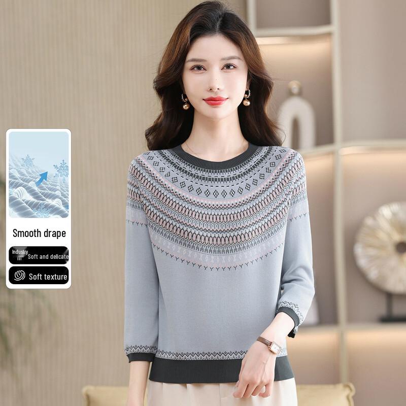 

SNOWFLYING Women s Fair Isle Jacquard 3/4 Sleeve Knit Sweater XL
