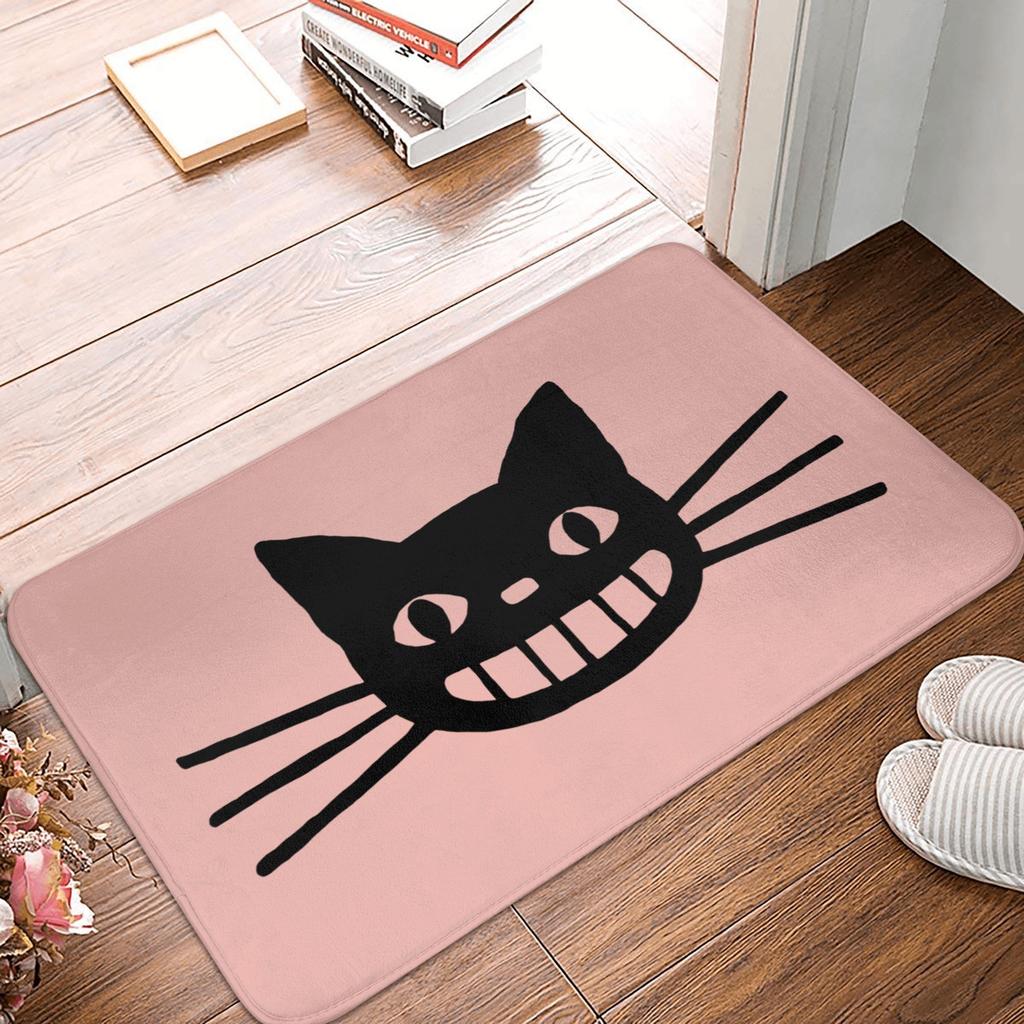 Smiling Black Cat Doormat Non-Slip Entrance Kitchen Bathroom Door Floor Mat Living Room Carpet Rug