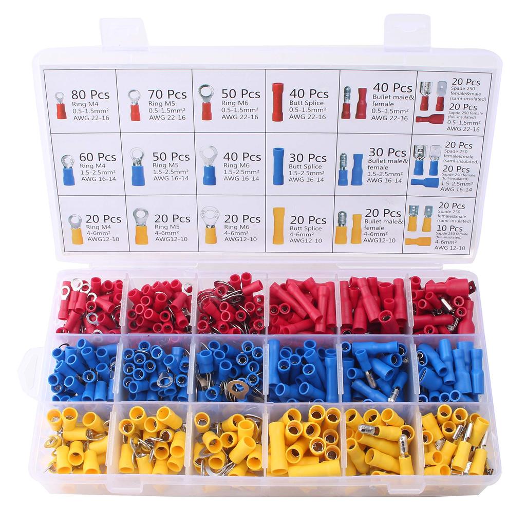 Knoweasy Wire Terminal Crimping Tool Kit Insulated Ratchet Crimping Tool with 700 and Ring Crimp Terminal Connectors - AWG20-10 Butt, Bullet, Spade,