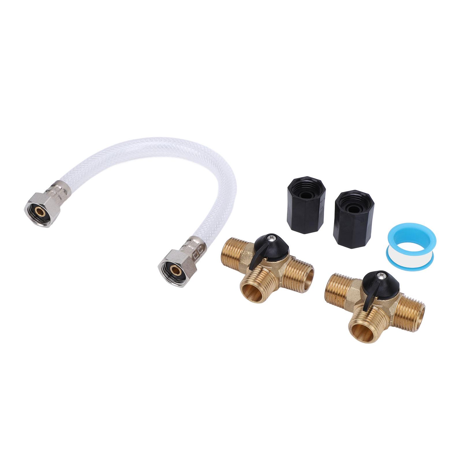 

RV Water Heater Bypass Kit 12 Inch Reinforced Hose 1 2 NPT Brass Tee Valves Pipe Fittings and Sealing Tape Set