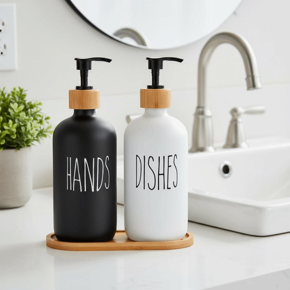 2Pcs Refillable Hand Dish Soap Dispenser Rust-Proof 475ML Soap Dispenser Bottle Anti-Rust Pump with Plate Lotion Pump Bottle
