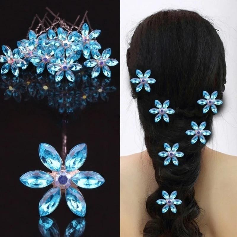 1/3Pcs New Blue Crystal Flower Hair Accessory Wedding Decoration Hair Clip Bridesmaid Hair Accessory Rhinestone Jewelry Headwear