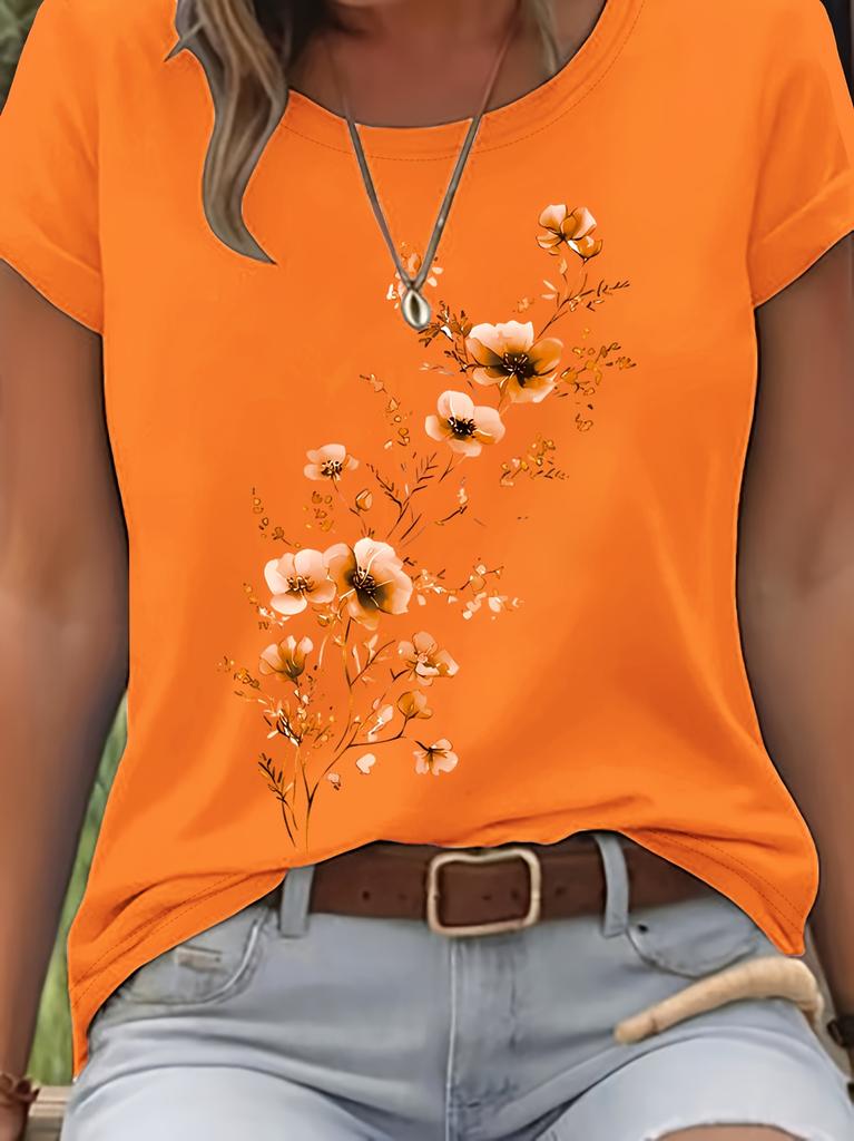 Plus Size Purple Floral Branch Womens Tee Delicate Watercolor Flower Graphic Casual Light Purple Top