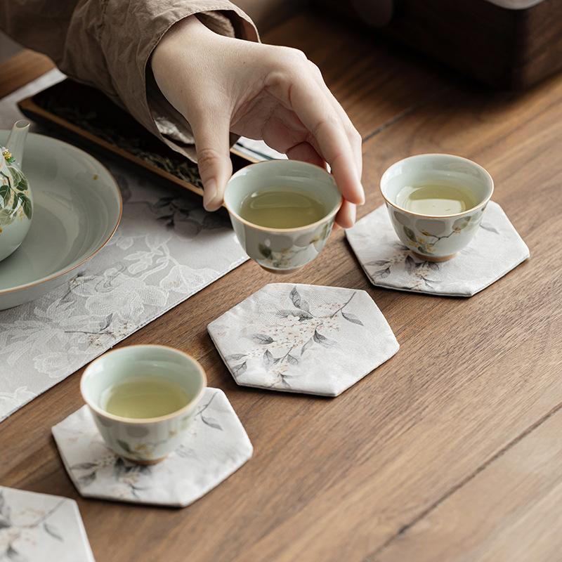 1PCS Double Layer Cotton Linen Coaster Chinese Heat Insulation Anti-slip Tea Mug Mat Drinkware Dining Table Decor Kitchen Dishes