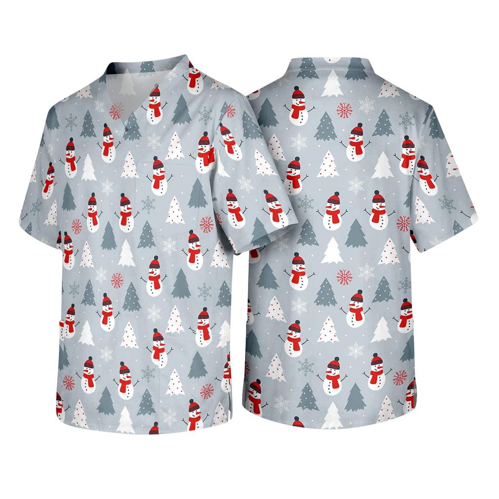 Men's Christmas Themed Holiday Caregiver Uniform for Work in Hospitals and Clinics