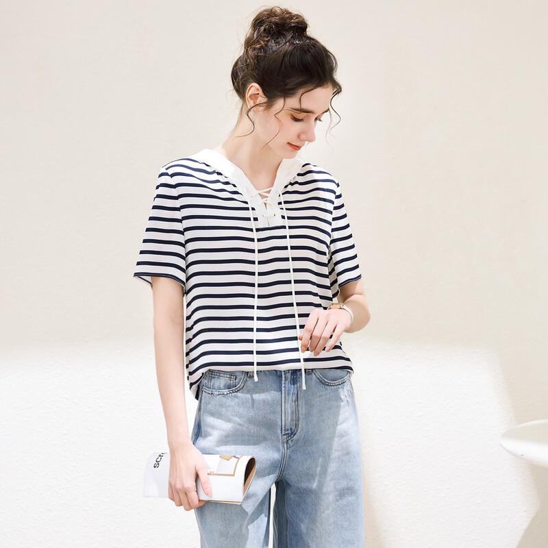 Женский полосатый короткий топ с капюшоном из шелка-туссанси TUHUANG L