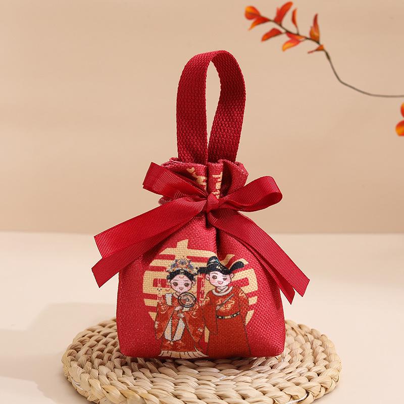 Velvet Chinese Style Wedding Candy Bag with No Folding Required