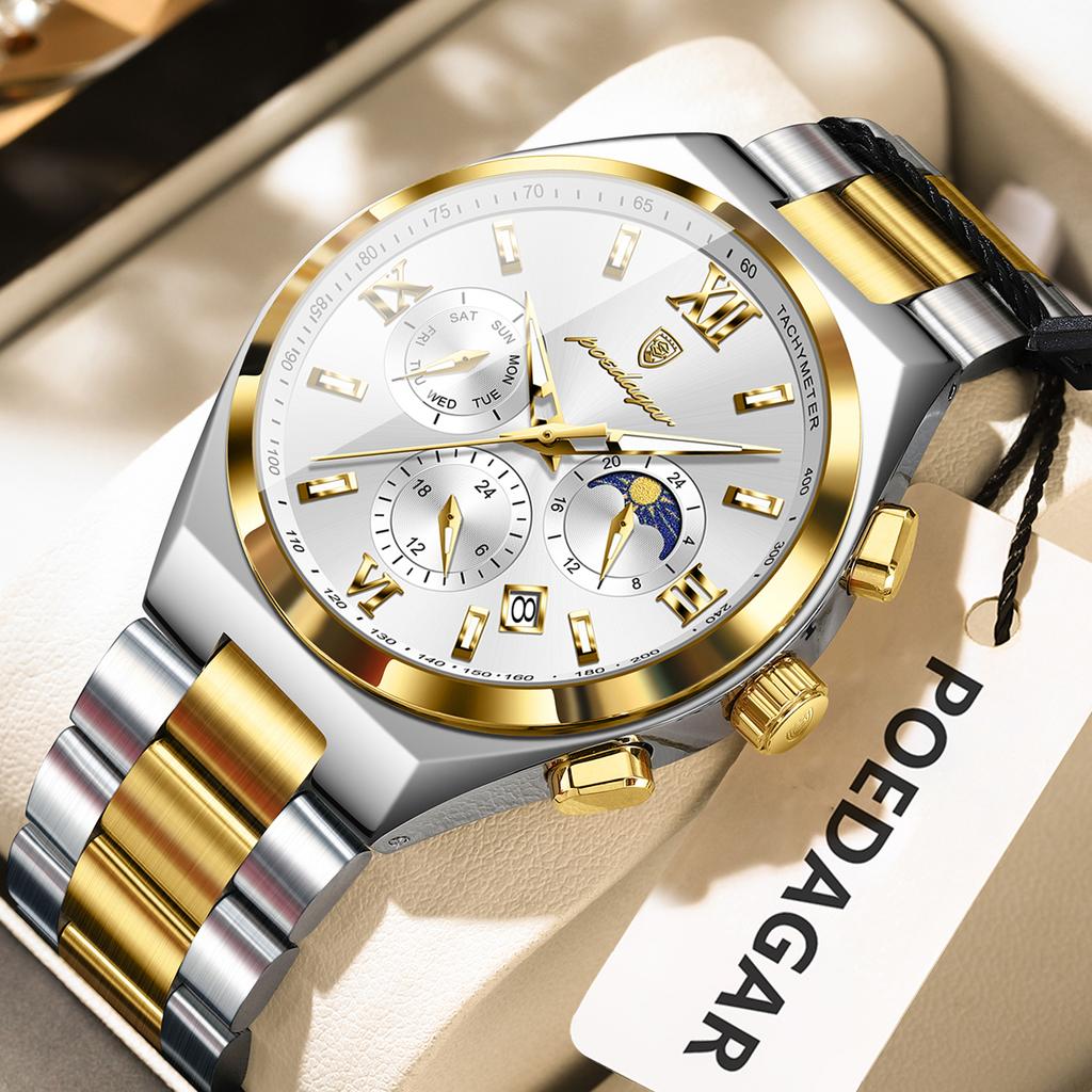 Luxury Man Quartz Watch Waterproof Luminous Date Chronograph Stainless Steel Men's Watches Relogio Masculino